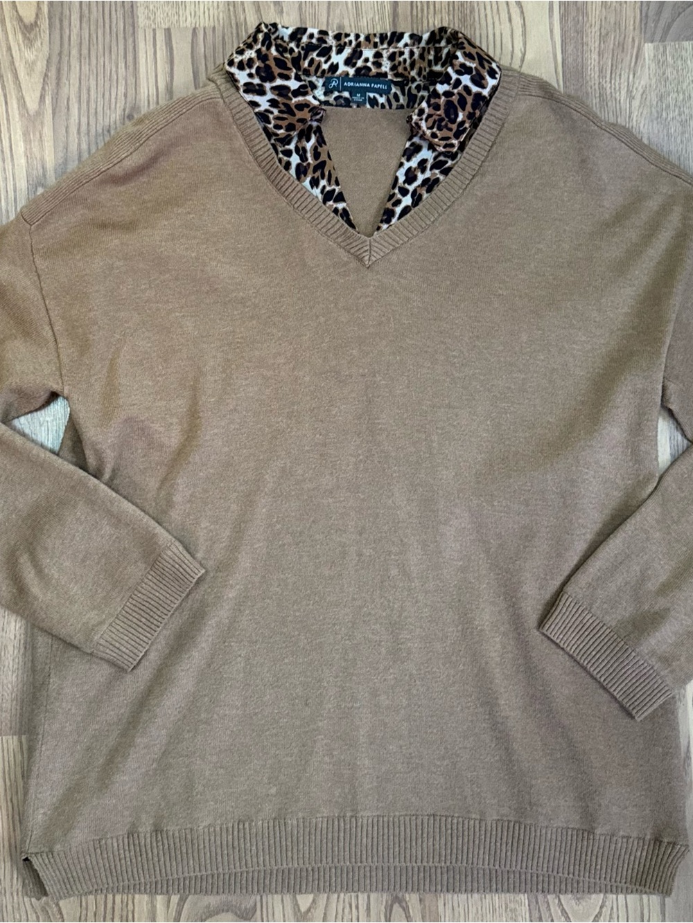 ❤️ Adrianna Papell Medium Womens Sweater Leopard Animal Print Camel Brown (B19)